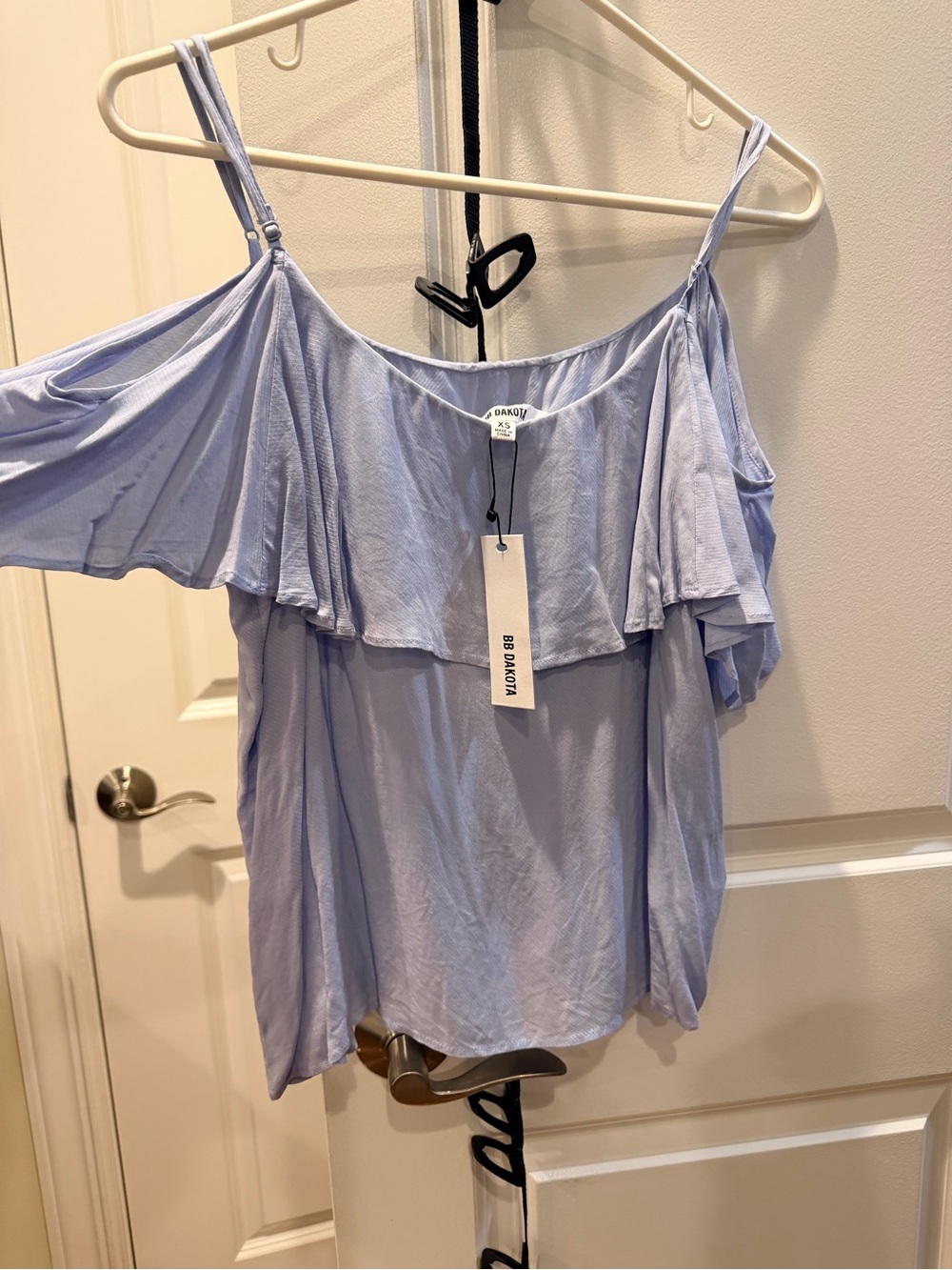 BB Dakota Light Blue Off-Shoulder Ruffle Camisole